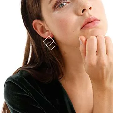 Rugewelry Geometric Cube Square Triangle Earrings 18k Gold Plated Stud Earrings For Women