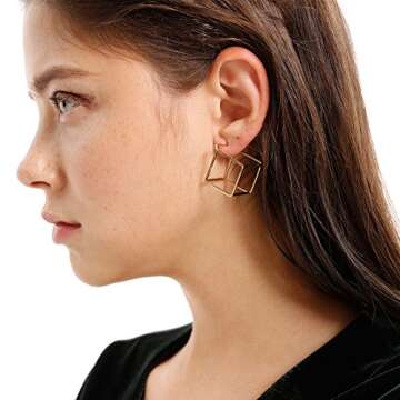 Rugewelry Geometric Cube Square Triangle Earrings 18k Gold Plated Stud Earrings For Women