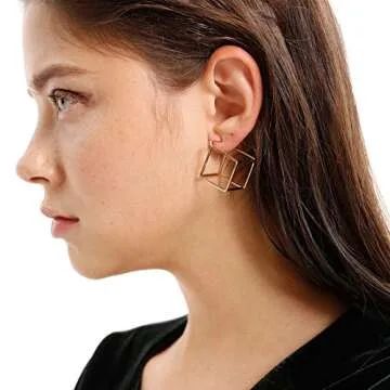 Rugewelry Geometric Cube Square Triangle Earrings 18k Gold Plated Stud Earrings For Women