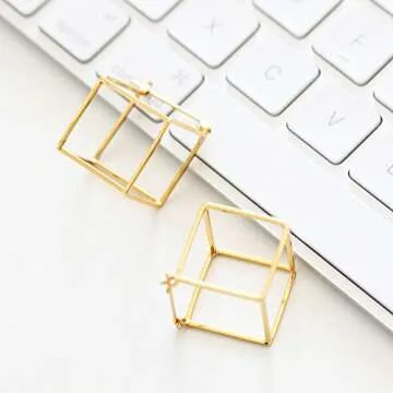 Rugewelry Geometric Cube Square Triangle Earrings 18k Gold Plated Stud Earrings For Women