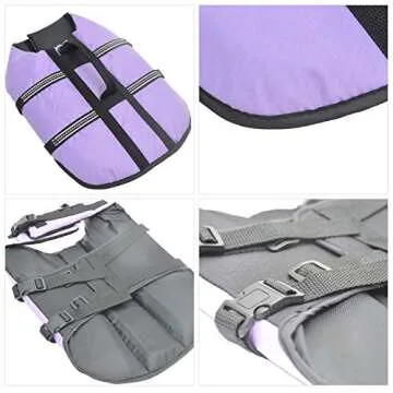 Lovelonglong Dog Lifejacket Life Jackets for English Bulldog Medium Dogs Swimming Safe Boating Coat Dog Swim Protect Reflective Vest Pet Life Preserver Purple L-M