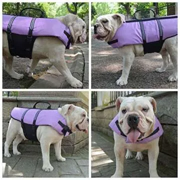Lovelonglong Dog Lifejacket Life Jackets for English Bulldog Medium Dogs Swimming Safe Boating Coat Dog Swim Protect Reflective Vest Pet Life Preserver Purple L-M