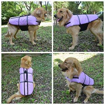 Lovelonglong Dog Lifejacket Life Jackets for English Bulldog Medium Dogs Swimming Safe Boating Coat Dog Swim Protect Reflective Vest Pet Life Preserver Purple L-M