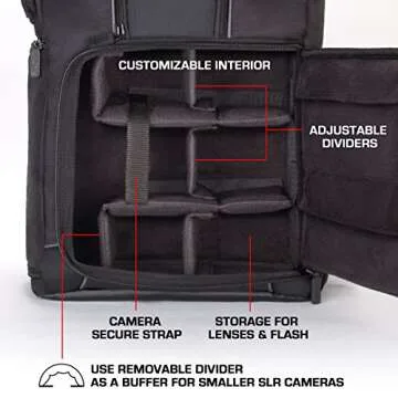 USA GEAR Camera Backpack Bag Professional for DSLR/SLR/Mirrorless Photography Camera Case with Laptop Compartment, Waterproof Rain Cover & Tripod Holder, Compatible with Canon Nikon Sony (Black)