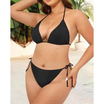 Tempt Me Women Plus Size Triangle Bikini String Two Piece Halter Tie Side Swimsuit Black 22 Plus