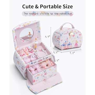 Vlando Musical Jewelry Box for Girls Kids with Drawer, Music Box with Ballerina and Stickers for Bir...