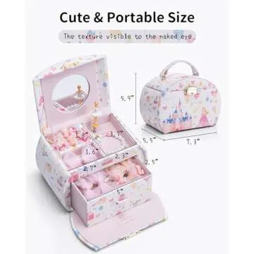 Vlando Musical Jewelry Box for Girls Kids with Drawer, Music Box with Ballerina and Stickers for Bir...