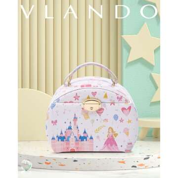 Vlando Musical Jewelry Box for Girls Kids with Drawer, Music Box with Ballerina and Stickers for Birthday Bedroom Decor, Fantasy Princess
