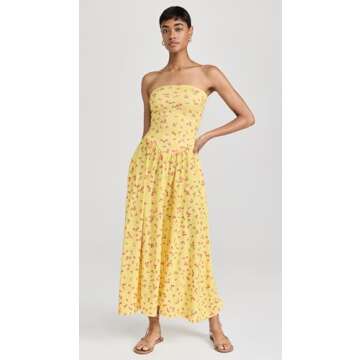 RESA Women's Mackenzie Midi Dress, Honey, Yellow, Floral, XS