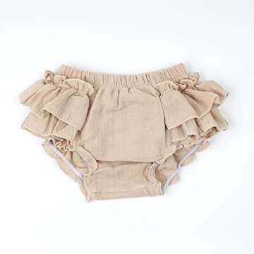 HOOLCHEAN Baby Girls Cotton Gauze Ruffle Bloomer Shorts with Bowknot Headband (Khaki, S: 0-6 Months)