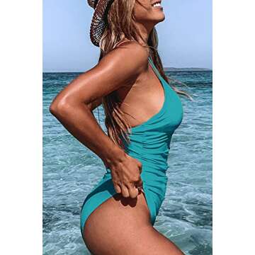 CUPSHE Teal V-Neck One Piece Swimsuit for Women