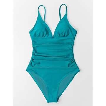 CUPSHE Teal V-Neck One Piece Swimsuit for Women