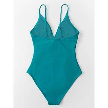 CUPSHE Teal V-Neck One Piece Swimsuit for Women