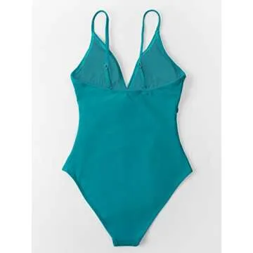 CUPSHE Teal V-Neck One Piece Swimsuit for Women
