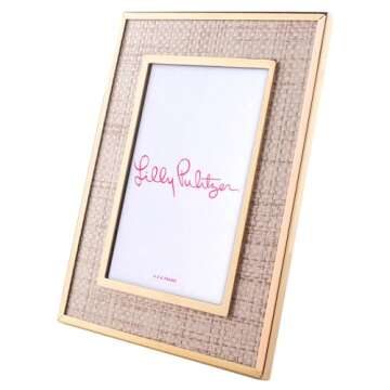 Lilly Pulitzer 4x6 Picture Frame, Decorative Photo Frame for Tabletop, Gold Metal Frame with Raffia,...
