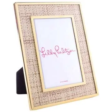Lilly Pulitzer 4x6 Picture Frame, Decorative Photo Frame for Tabletop, Gold Metal Frame with Raffia, Raffia Mat