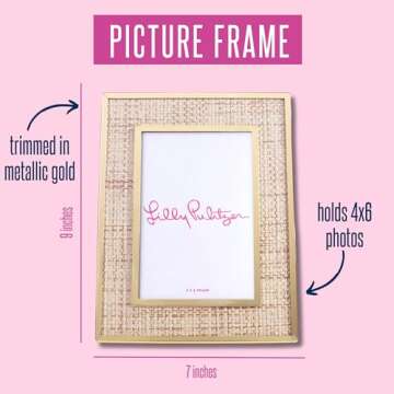 Lilly Pulitzer 4x6 Picture Frame, Decorative Photo Frame for Tabletop, Gold Metal Frame with Raffia, Raffia Mat
