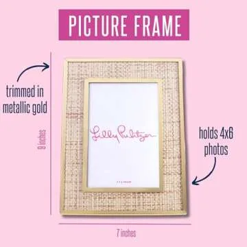 Lilly Pulitzer 4x6 Picture Frame, Decorative Photo Frame for Tabletop, Gold Metal Frame with Raffia, Raffia Mat