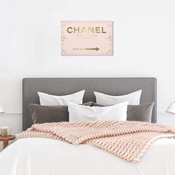 The Oliver Gal Artist Co. Fashion and Glam Modern Wrapped Canvas Wall Art Couture Road Sign Rococo Gold Blush Living Room Bedroom and Bathroom Home Decor 24 in x 16 in Pink and Gold