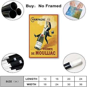 Vintage Music Aesthetics Prints Funny Black and White Posters Canvas Wall Art Funky Champagne Poster...