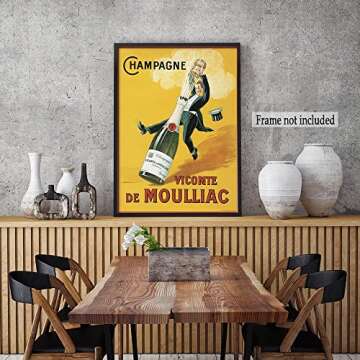 Vintage Music Aesthetics Prints Funny Black and White Posters Canvas Wall Art Funky Champagne Poster Trendy Retro Music Party Decoration for Living Room Bar Decor Gift (Yellow,12x18in Unframe)