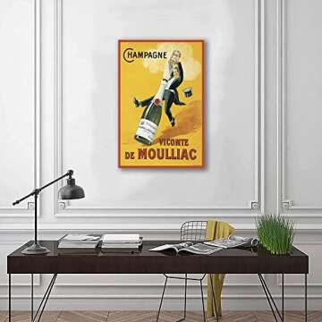 Vintage Music Aesthetics Prints Funny Black and White Posters Canvas Wall Art Funky Champagne Poster Trendy Retro Music Party Decoration for Living Room Bar Decor Gift (Yellow,12x18in Unframe)