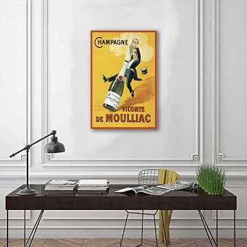 Vintage Music Aesthetics Prints Funny Black and White Posters Canvas Wall Art Funky Champagne Poster Trendy Retro Music Party Decoration for Living Room Bar Decor Gift (Yellow,12x18in Unframe)
