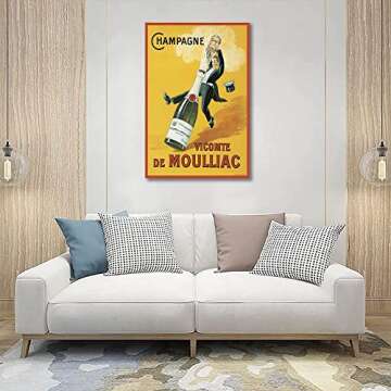 Vintage Music Aesthetics Prints Funny Black and White Posters Canvas Wall Art Funky Champagne Poster Trendy Retro Music Party Decoration for Living Room Bar Decor Gift (Yellow,12x18in Unframe)
