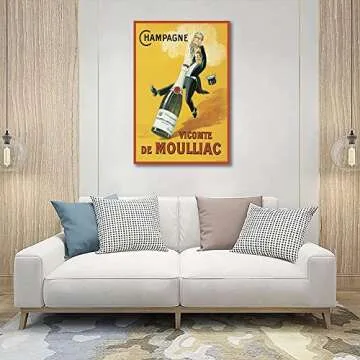 Vintage Music Aesthetics Prints Funny Black and White Posters Canvas Wall Art Funky Champagne Poster Trendy Retro Music Party Decoration for Living Room Bar Decor Gift (Yellow,12x18in Unframe)