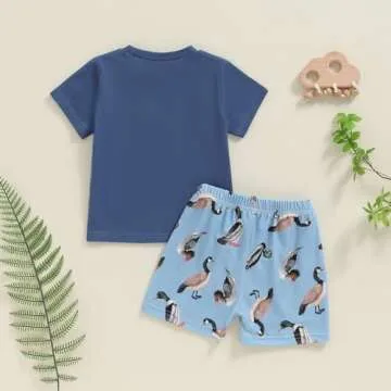 Pybcvrrd Toddler Baby Boy Hunting Clothes Mallard Duck Pocket Short Sleeve Shirt Duck Print Shorts Set 2pcs Summer Outfit (Blue-duck, 6-12 Months)