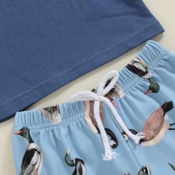 Pybcvrrd Toddler Baby Boy Hunting Clothes Mallard Duck Pocket Short Sleeve Shirt Duck Print Shorts Set 2pcs Summer Outfit (Blue-duck, 6-12 Months)