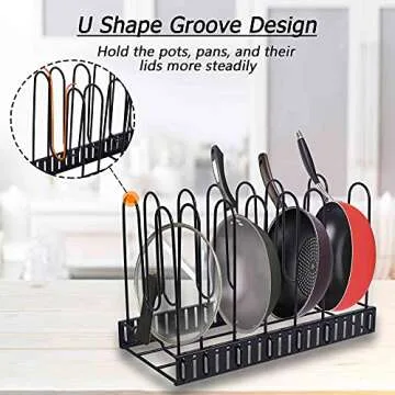 ZHOHO TANT Pan Organizer Rack for Cabinet Pot Rack with 3 DIY Methods 8 Tiers Adjustable Pots and Pa...