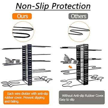 ZHOHO TANT Pan Organizer Rack for Cabinet Pot Rack with 3 DIY Methods 8 Tiers Adjustable Pots and Pans Organizer under Cabinet for Kitchen Counter (Black Steel)