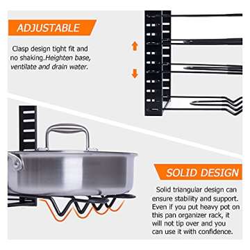ZHOHO TANT Pan Organizer Rack for Cabinet Pot Rack with 3 DIY Methods 8 Tiers Adjustable Pots and Pans Organizer under Cabinet for Kitchen Counter (Black Steel)