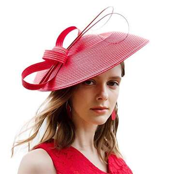 F FADVES Fascinators Pillbox Hat Weddings Women Straw Fedora Vintage Sinamay Base Hats Red