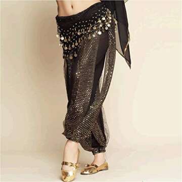 MUNAFIE Belly Dance Harem Pants Arabic Halloween Lantern Shiny Pants Fancy Pants US0-14 Black