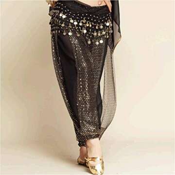 MUNAFIE Belly Dance Harem Pants Arabic Halloween Lantern Shiny Pants Fancy Pants US0-14 Black