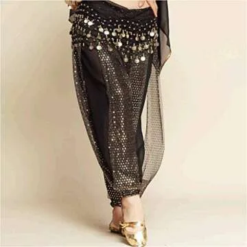 MUNAFIE Belly Dance Harem Pants Arabic Halloween Lantern Shiny Pants Fancy Pants US0-14 Black