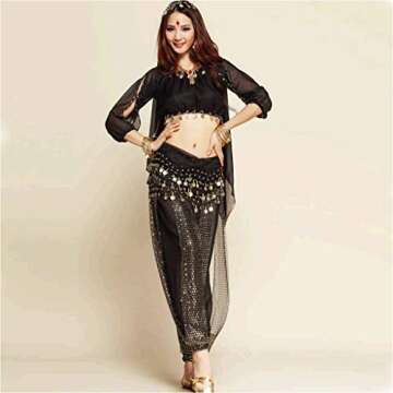 MUNAFIE Belly Dance Harem Pants Arabic Halloween Lantern Shiny Pants Fancy Pants US0-14 Black
