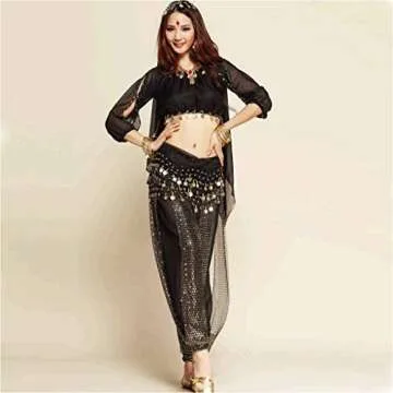 MUNAFIE Belly Dance Harem Pants Arabic Halloween Lantern Shiny Pants Fancy Pants US0-14 Black
