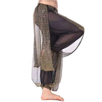 MUNAFIE Belly Dance Harem Pants Arabic Halloween Lantern Shiny Pants Fancy Pants US0-14 Black