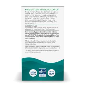 Nordic Naturals Nordic Flora Probiotic Comfort - 30 Capsules - 13 Probiotic Strains w/ 15 Billion Cultures - Supports Regularity & Digestive Comfort, Alleviates Bloating - Non-GMO, Vegan - 30 Servings