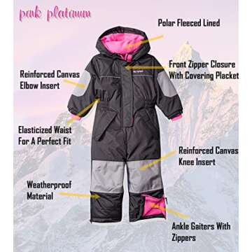 Pink Platinum Girls' Snowmobile Snowsuit (5-6, Pink)