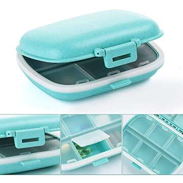 2 PCS Travel Pill Organizer, TEOYALL 8 Compartments Portable Pill Box Small Daily Pill Case Medicine Vitamin Container for Pocket Purse (Blue/Pink)