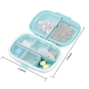 2 PCS Travel Pill Organizer, TEOYALL 8 Compartments Portable Pill Box Small Daily Pill Case Medicine Vitamin Container for Pocket Purse (Blue/Pink)