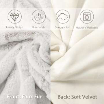 Snuggle Sac Plush Faux Fur Throw Blanket, Warm and Cream Fuzzy Blanket with Marble Pattern Print, Decorative Blanket for Couch Sofa Chair Bed Living Room, 50" X 60", White