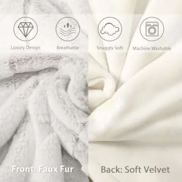 Snuggle Sac Plush Faux Fur Throw Blanket, Warm and Cream Fuzzy Blanket with Marble Pattern Print, Decorative Blanket for Couch Sofa Chair Bed Living Room, 50" X 60", White