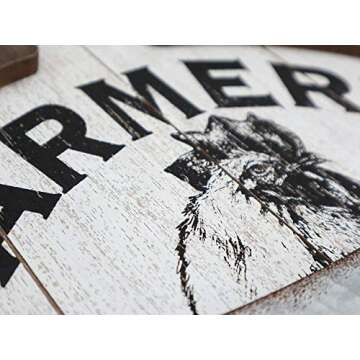 PARISLOFT Farmer's Market Open Daily Wood and Metal Circular Signs|Rustic Farmhouse Kitchen Wood Sign Plaque Wall Hanging Decor 17.75x0.5x19''