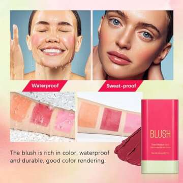 Tiejdhr Multi-Use Makeup Blush Stick, 3-in-1 Cream Blush Stick Beauty Tinted Solid Blush Stick for Cheek/Eyes/Lips, Waterproof Moisturizer Stick, Suitable for All Skin (01# Shy Pink)