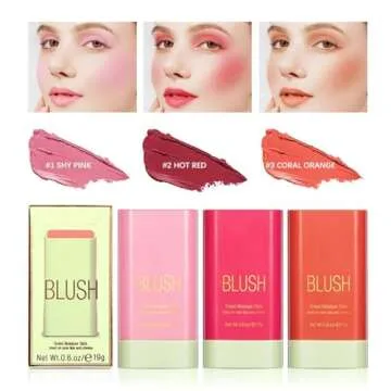 Tiejdhr Multi-Use Makeup Blush Stick, 3-in-1 Cream Blush Stick Beauty Tinted Solid Blush Stick for Cheek/Eyes/Lips, Waterproof Moisturizer Stick, Suitable for All Skin (01# Shy Pink)